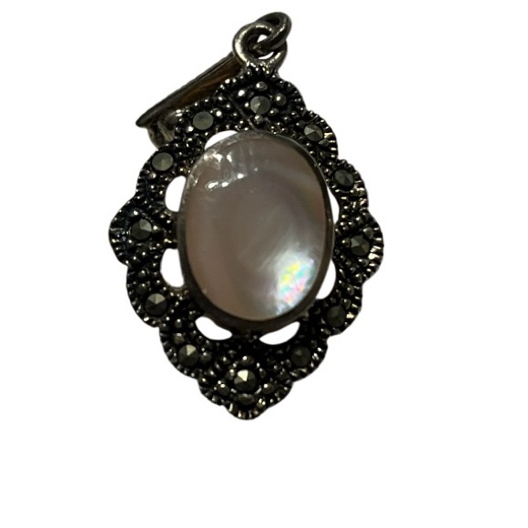 MOP Sterling Silver & Marcasite Earrings. - Picture 4 of 4